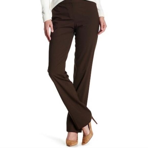 NWT LAFAYETTE 148 Pants 10 Wool Espresso-Brown Wide/Straight Stretch little-Flaw - Picture 1 of 14